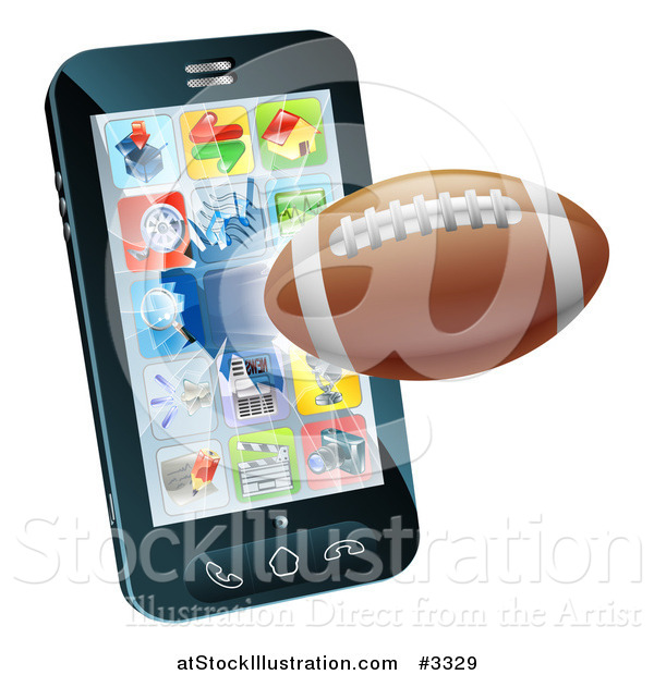 Vector Illustration of a 3d Football Flying Through and Breaking a Cell Phone Screen