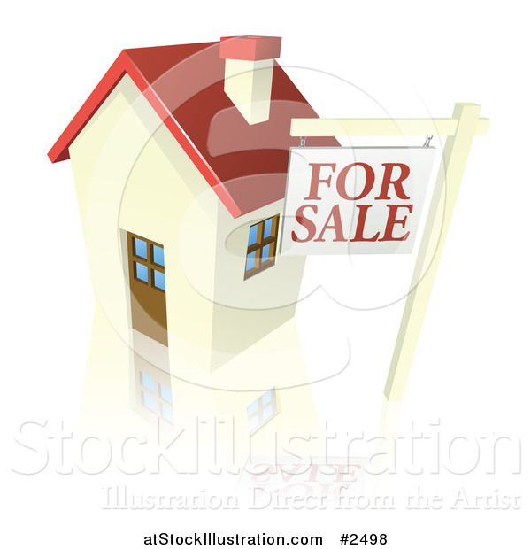 Vector Illustration of a 3d for Sale Sign and Cute Little House with a Reflection