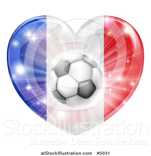 Vector Illustration of a 3d French Flag Heart and Soccer Ball