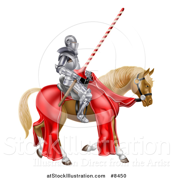 Vector Illustration of a 3d Fully Armored Jousting Knight Holding a Lance on a Horse