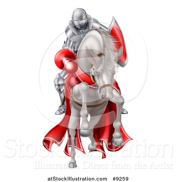 Vector Illustration of a 3d Fully Armored Medieval Jousting Knight Holding a Lance on a Horse As They Charge Forward