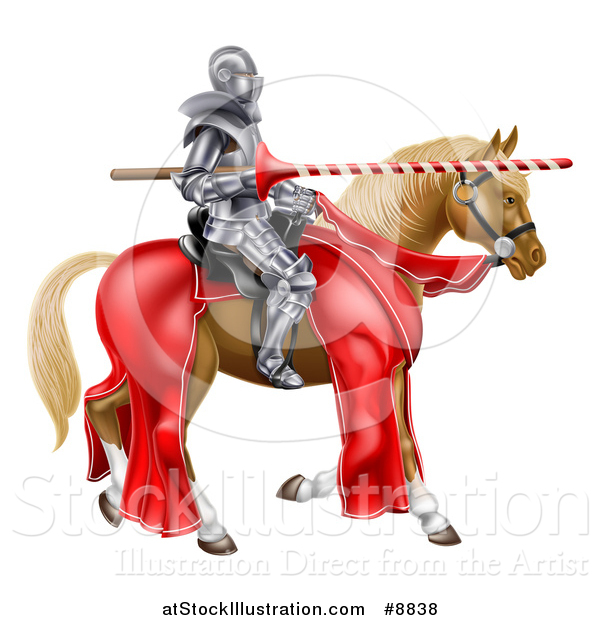 Vector Illustration of a 3d Fully Armored Medieval Jousting Knight Holding a Lance on a Horse