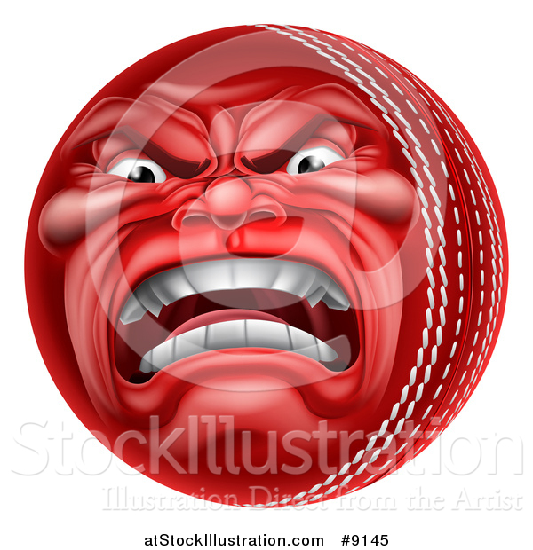 Vector Illustration of a 3d Furious Cricket Ball Mascot Character