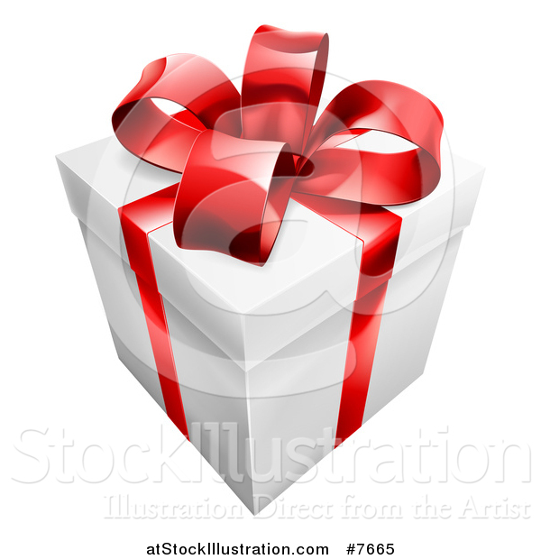 Vector Illustration of a 3d Gift Box with a Red Bow