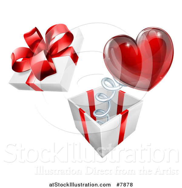 Vector Illustration of a 3d Gift Box with a Red Heart Springing out