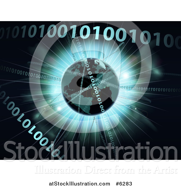 Vector Illustration of a 3d Globe over a Burst and Binary Code Data
