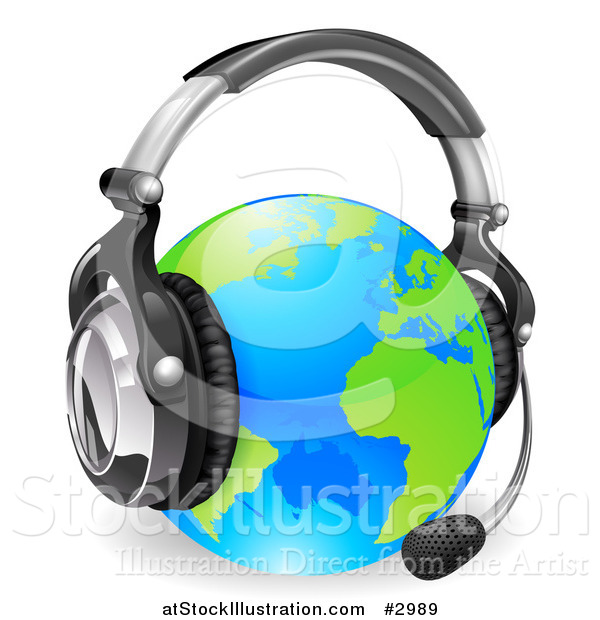 Vector Illustration of a 3d Globe Wearing a Customer Service Headset