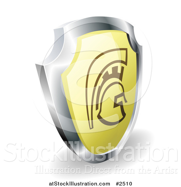 Vector Illustration of a 3d Gold and Chrome Spartan Trojan or Roman Shield