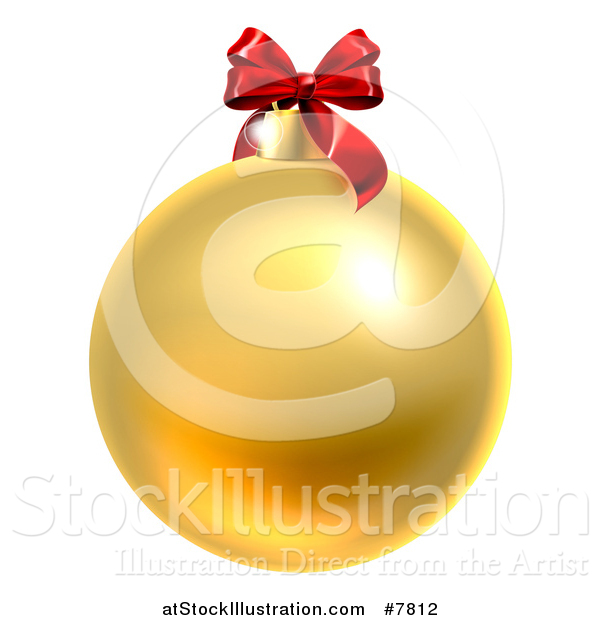 Vector Illustration of a 3d Gold Christmas Bauble Ornament with a Red Bow