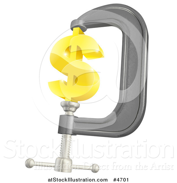 Vector Illustration of a 3d Gold Dollar Symbol in a Clamp