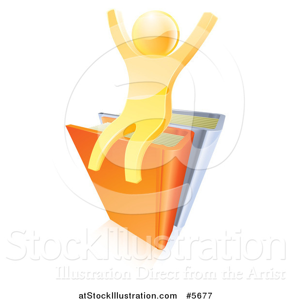 Vector Illustration of a 3d Gold Guy Cheering on Books