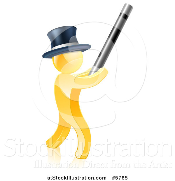 Vector Illustration of a 3d Gold Magic Man Holding up a Wand