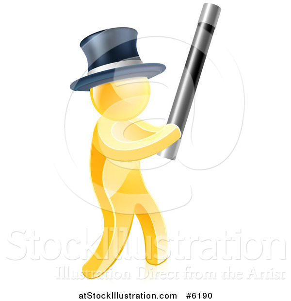 Vector Illustration of a 3d Gold Magician Man Holding up a Magic Wand