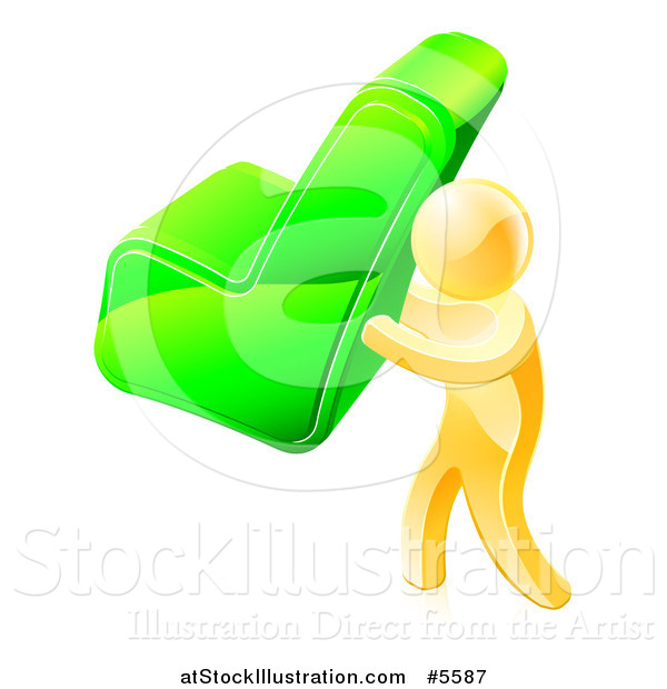 Vector Illustration of a 3d Gold Man Carrying a Check Mark