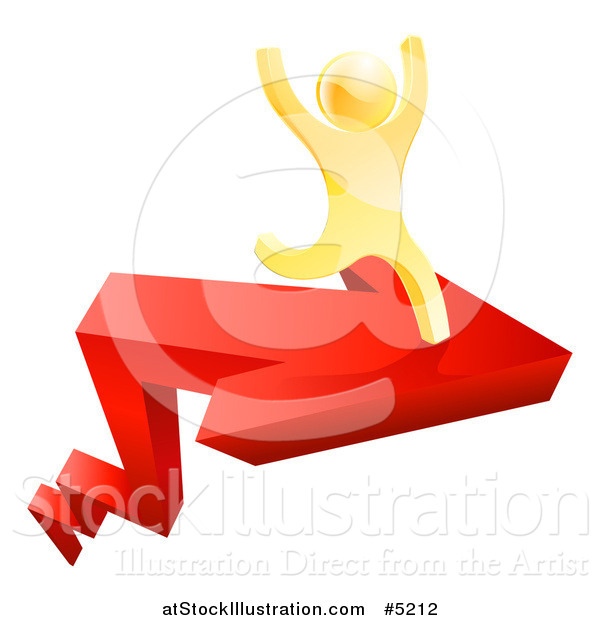 Vector Illustration of a 3d Gold Man Cheering and Running on an Arrow