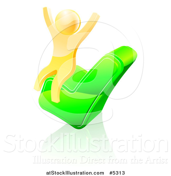 Vector Illustration of a 3d Gold Man Cheering on a Check Mark