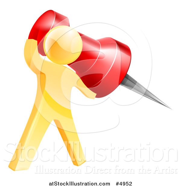 Vector Illustration of a 3d Gold Man Holding a Pin