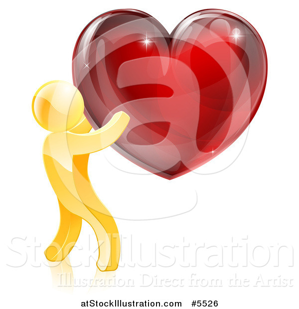 Vector Illustration of a 3d Gold Man Holding a Red Heart