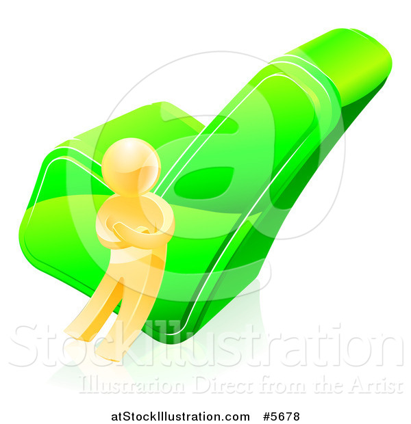 Vector Illustration of a 3d Gold Man Leaning Against a Check Mark