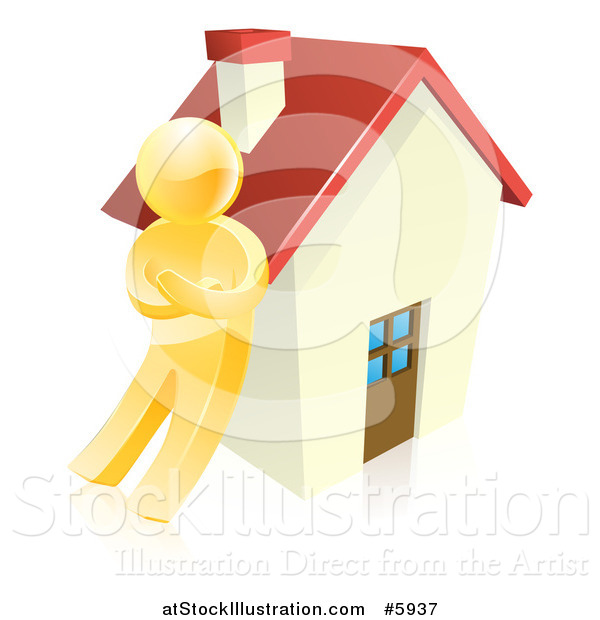 Vector Illustration of a 3d Gold Man Leaning Against a House