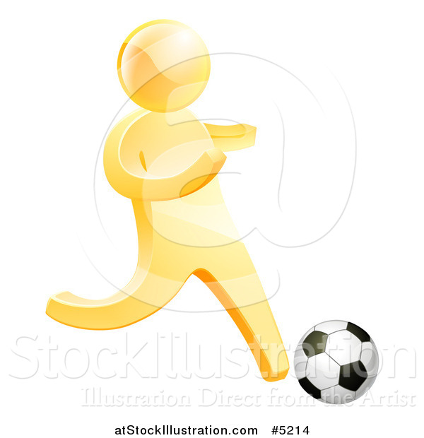 Vector Illustration of a 3d Gold Man Playing Soccer