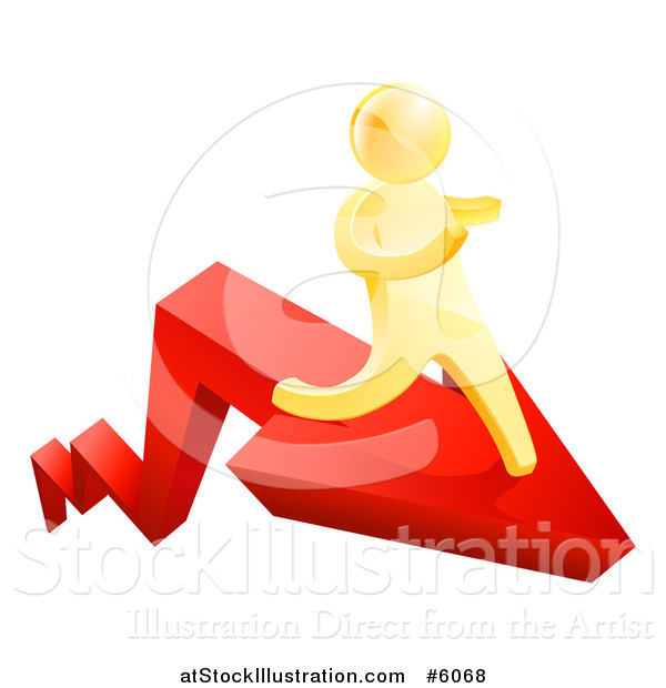 Vector Illustration of a 3d Gold Man Running on a Red Arrow