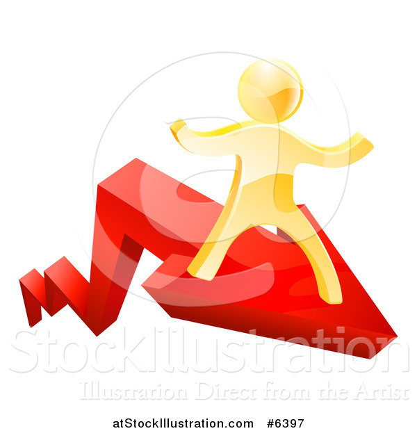 Vector Illustration of a 3d Gold Man Running on a Red Growth Arrow