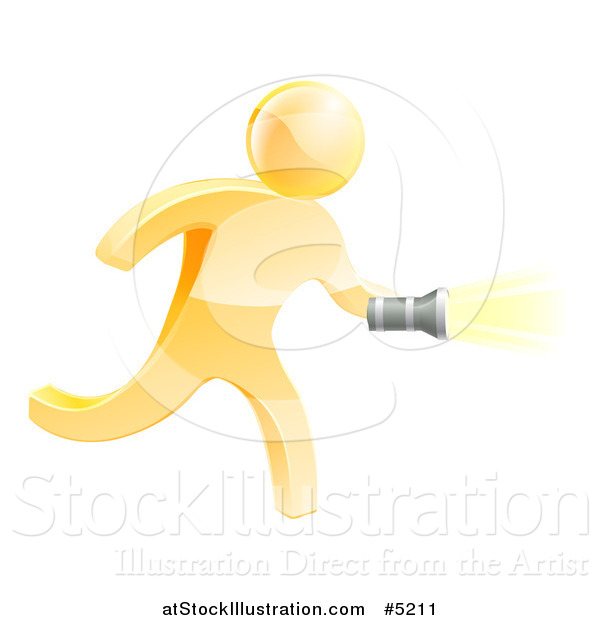 Vector Illustration of a 3d Gold Man Running with a Flashlight