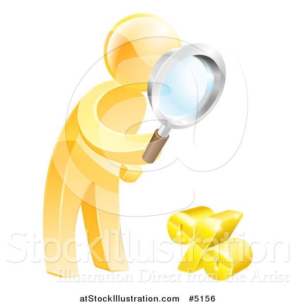 Vector Illustration of a 3d Gold Man Searching for a Low Percentage Rate