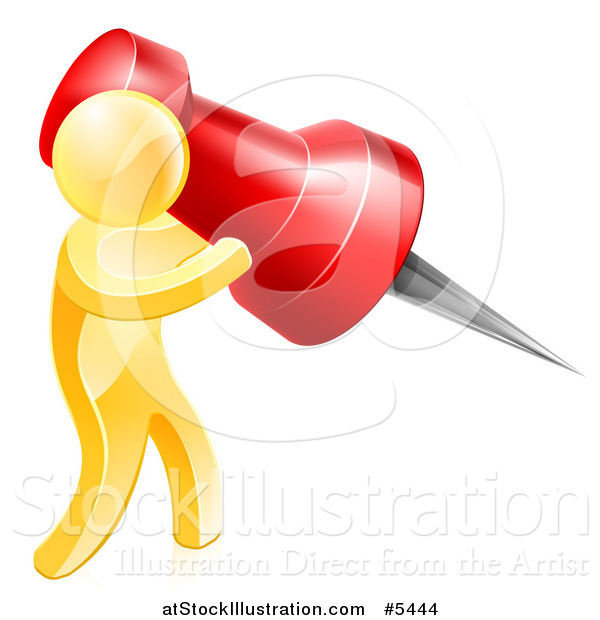 Vector Illustration of a 3d Gold Man Using a Giant Red Pin