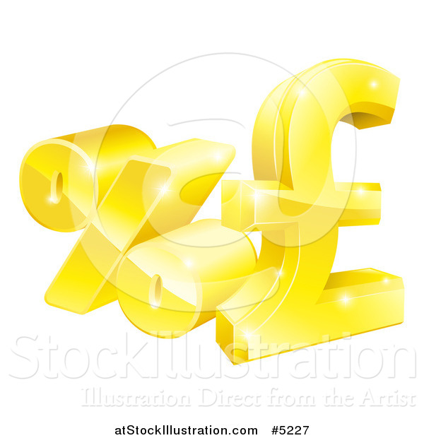 Vector Illustration of a 3d Gold Percent and Pound Sterling Currency Symbols