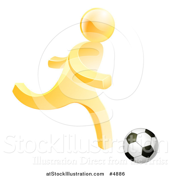 Vector Illustration of a 3d Gold Person Playing Soccer