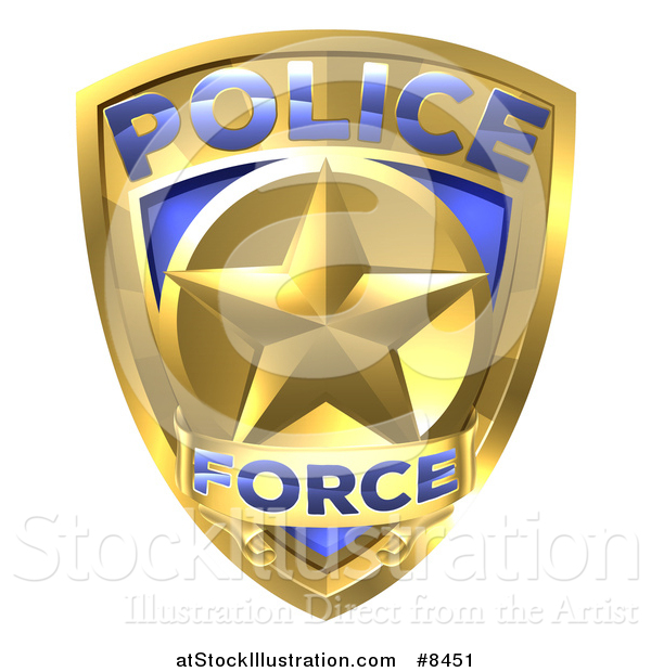 Vector Illustration of a 3d Gold Plice Force Badge with a Star