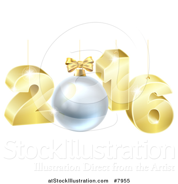 Vector Illustration of a 3d Gold Suspended New Year 2016 Design with a Bauble