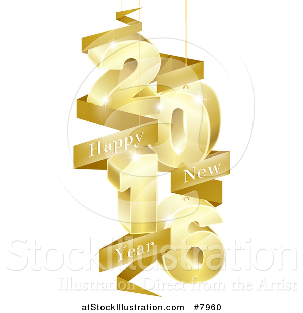 Vector Illustration of a 3d Gold Suspended New Year 2016 Design with a Text Banner