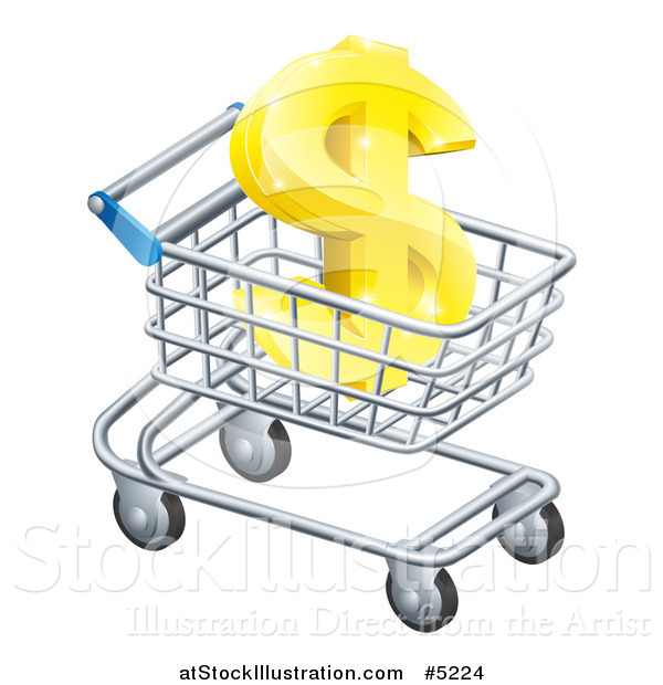 Vector Illustration of a 3d Golden Dollar Symbol in a Shopping Cart