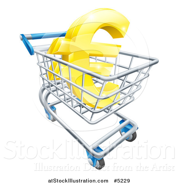 Vector Illustration of a 3d Golden Euro Currency Symbol in a Shopping Cart