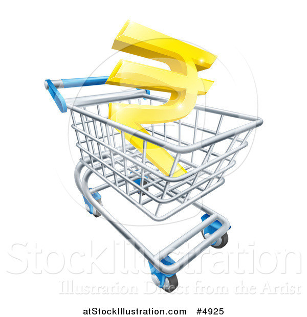 Vector Illustration of a 3d Golden Rupee in a Shopping Cart