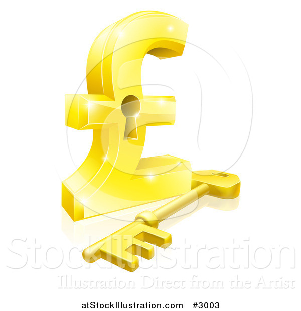 Vector Illustration of a 3d Golden Skeleton Key and Pound Sterling Key Hole