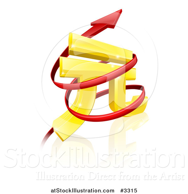 Vector Illustration of a 3d Golden Yuan Currency Symbol with Spiraling Arrows