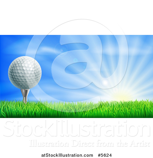 Vector Illustration of a 3d Golf Ball on a Tee over a Sunrise