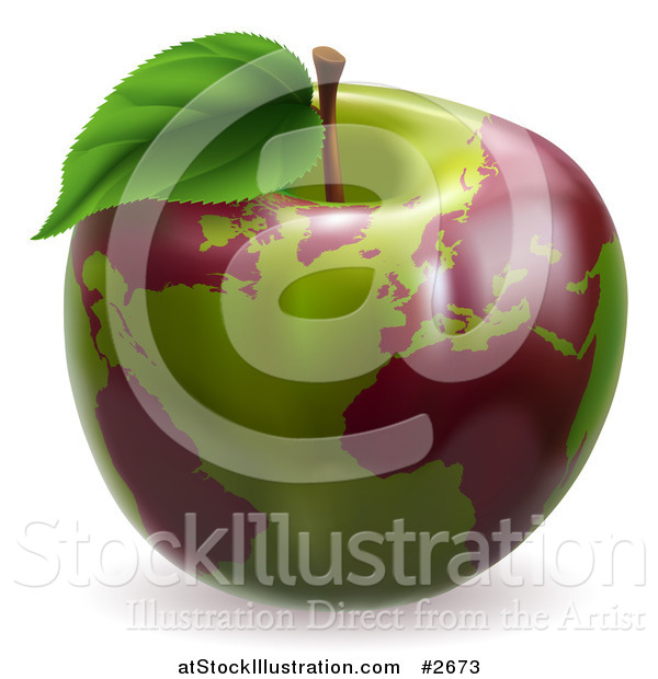 Vector Illustration of a 3d Green Apple Globe with Red Continents
