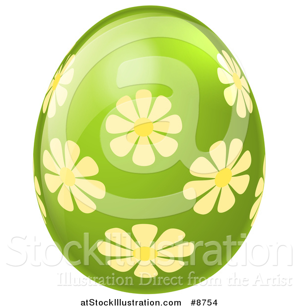 Vector Illustration of a 3d Green Easter Egg with Yellow Flowers