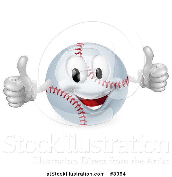 Vector Illustration of a 3d Happy Baseball Mascot Holding Two Thumbs up