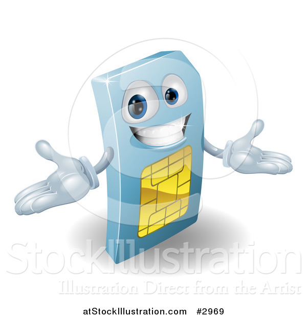 Vector Illustration of a 3d Happy Blue SIM Card Mascot