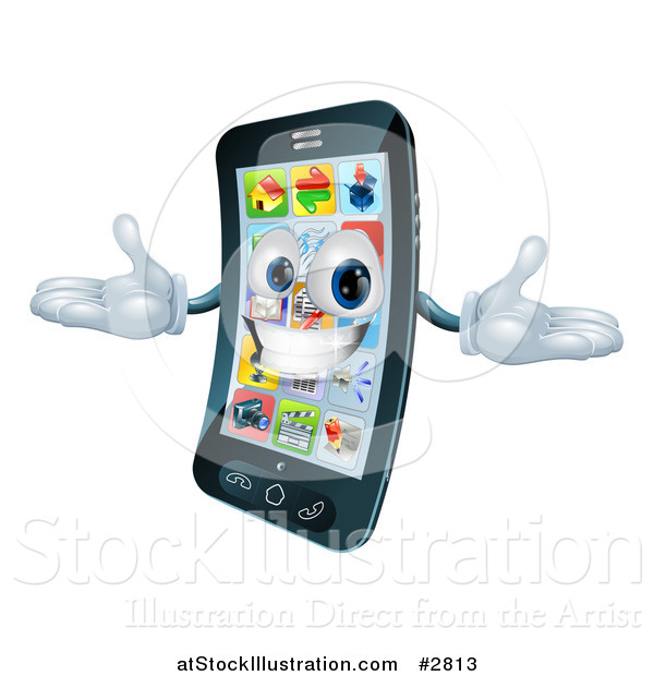 Vector Illustration of a 3d Happy Cell Phone Character Holding His Arms out