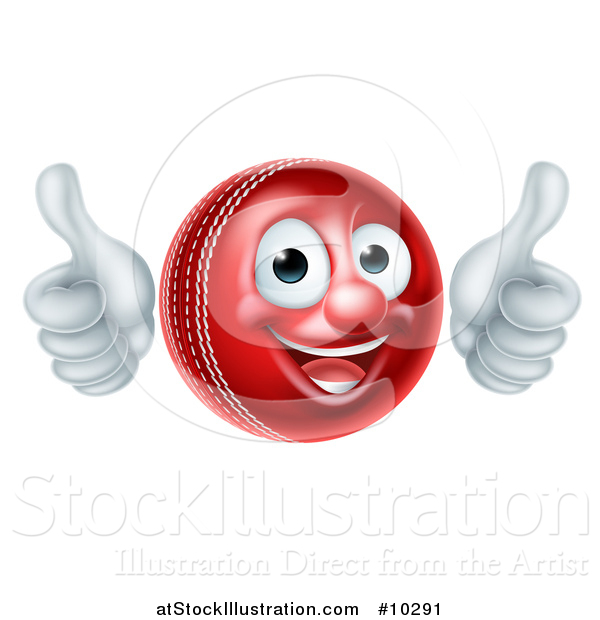 Vector Illustration of a 3d Happy Cricket Ball Mascot Character Giving Two Thumbs up