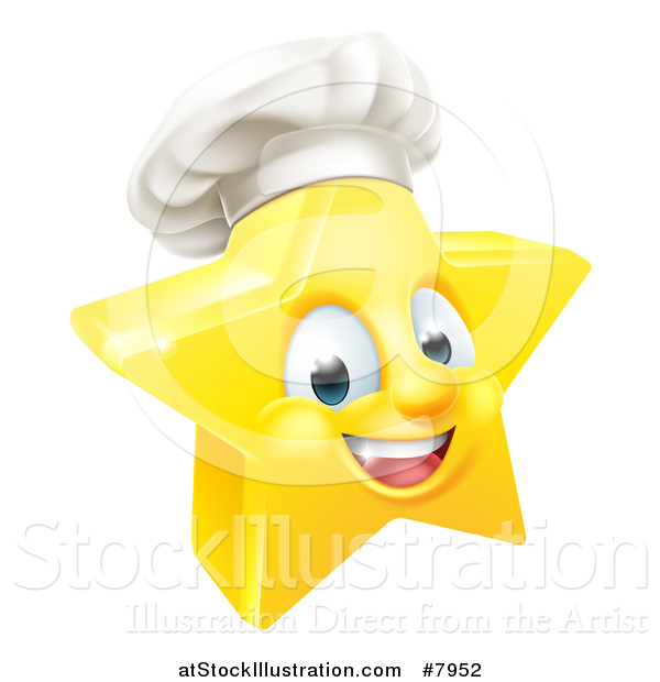 Vector Illustration of a 3d Happy Golden Chef Star Emoji Emoticon Character