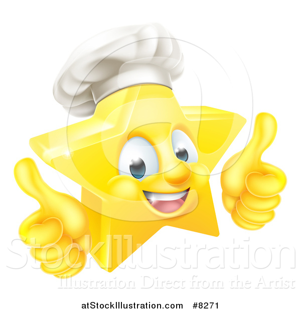 Vector Illustration of a 3d Happy Golden Chef Star Emoji Emoticon Character Giving Two Thumbs up