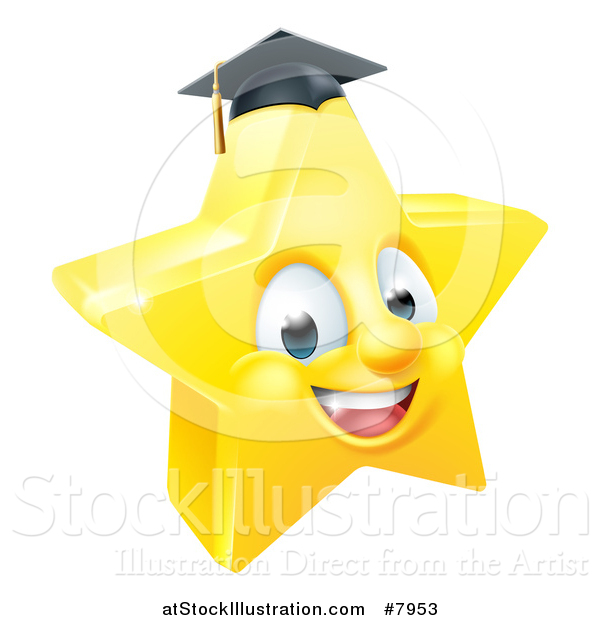 Vector Illustration of a 3d Happy Golden Graduate Star Emoji Emoticon Character